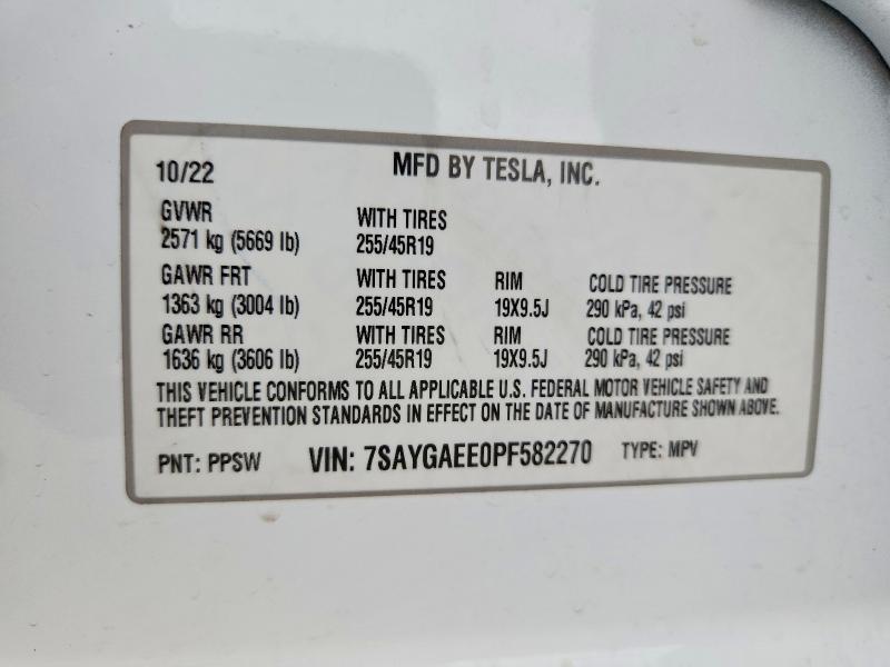 Продаж на аукціоні авто 2023 Tesla Model Y, vin: 7SAYGAEE0PF582270, номер лоту: 41879336