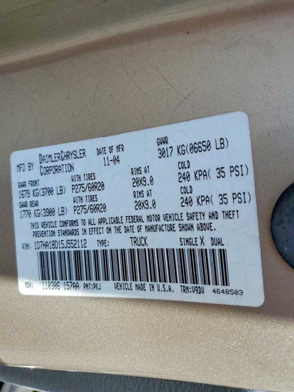 Продажа на аукционе авто 2005 Dodge Ram 1500, vin: 1D7HA18D15J552112, номер лота: 47181356