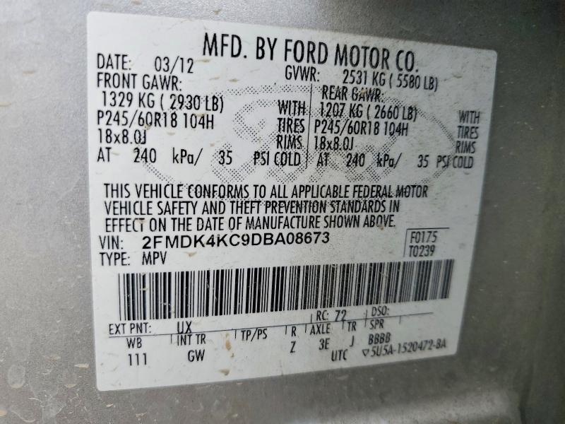 79685205 :رقم المزاد ، 2FMDK4KC9DBA08673 vin ، 2013 Ford Edge مزاد بيع