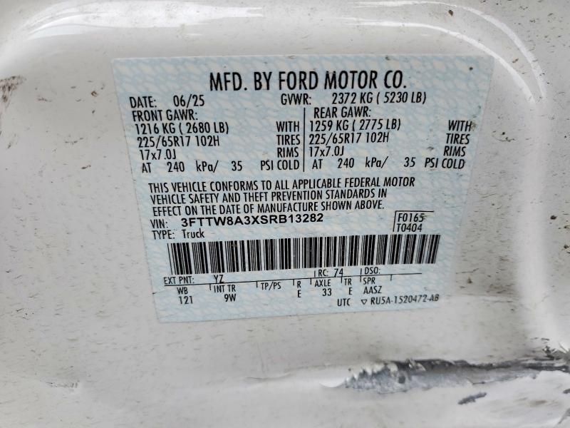 Продаж на аукціоні авто 2025 Ford Maverick, vin: 3FTTW8A3XSRB13282, номер лоту: 47263376