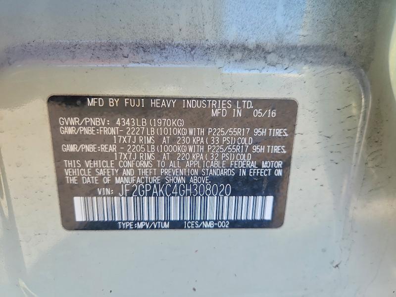 42073066 :رقم المزاد ، JF2GPAKC4GH308020 vin ، 2016 Subaru Crosstrek مزاد بيع