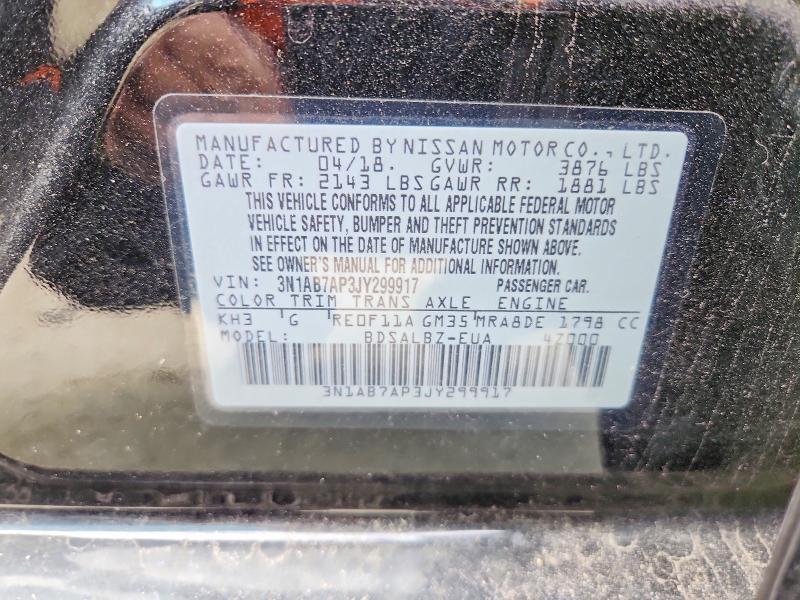 Aukcja sprzedaży 2018 Nissan Sentra, vin: 3N1AB7AP3JY299917, numer aukcji: 48143376