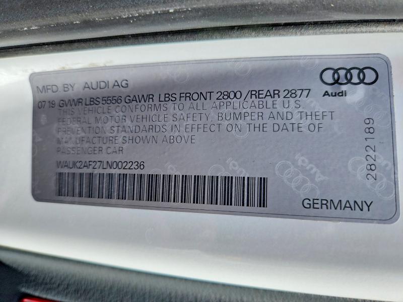 42075986 :رقم المزاد ، WAUK2AF27LN002236 vin ، 2020 Audi A6 مزاد بيع