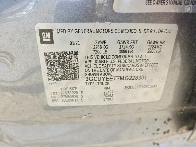 Продажа на аукционе авто 2021 Chevrolet Silverado, vin: 3GCUYEET7MG228301, номер лота: 47504956