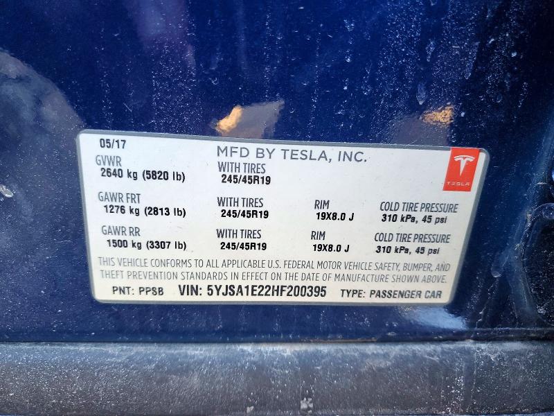 79196665 :رقم المزاد ، 5YJSA1E22HF200395 vin ، 2017 Tesla Model S مزاد بيع