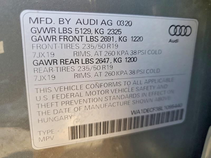 Aukcja sprzedaży 2020 Audi Q3, vin: WA1DECF38L1095440, numer aukcji: 79452885