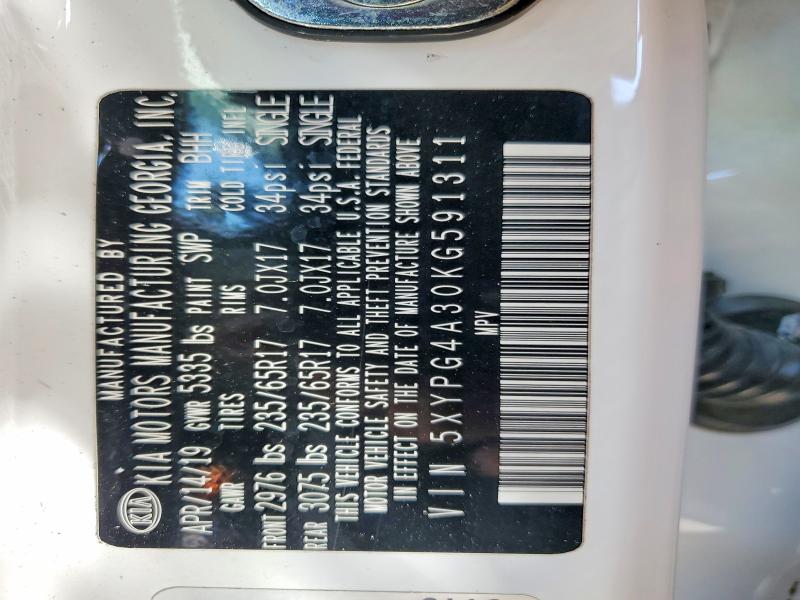 46554536 :رقم المزاد ، 5XYPG4A30KG591311 vin ، 2019 Kia Sorento مزاد بيع