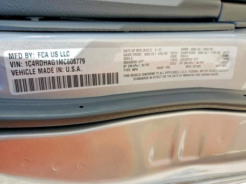 Aukcja sprzedaży 2021 Dodge Durango, vin: 1C4RDHAG1MC608779, numer aukcji: 46187596