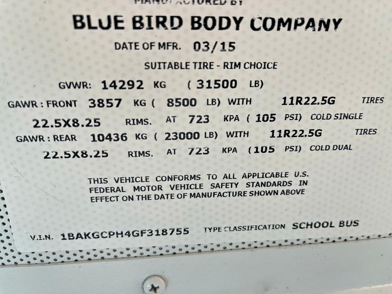 48076766 :رقم المزاد ، 1BAKGCPH4GF318755 vin ، 2015 Blue Bird School Bus مزاد بيع