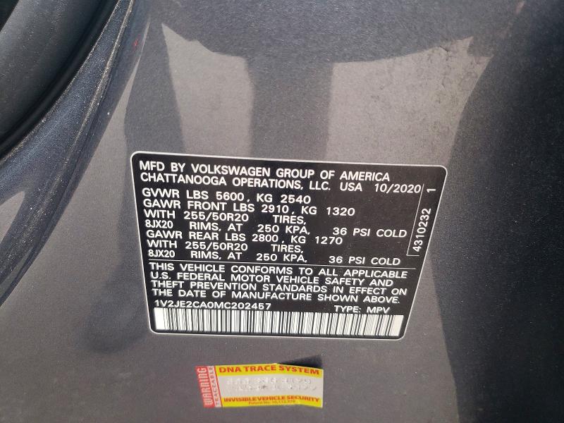 2021 Volkswagen Atlas Cross Sport მანქანა იყიდება აუქციონზე, vin: 1V2JE2CA0MC202457, აუქციონის ნომერი: 47401186