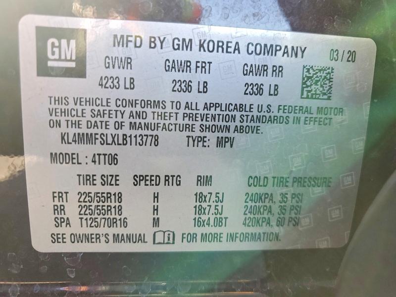 45465856 :رقم المزاد ، KL4MMFSLXLB113778 vin ، 2020 Buick Encore Gx مزاد بيع