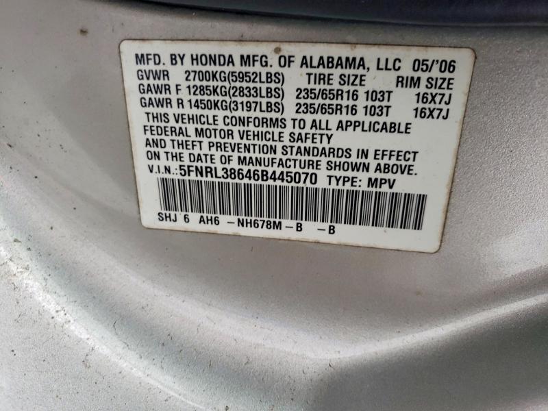 Продаж на аукціоні авто 2006 Honda Odyssey, vin: 5FNRL38646B445070, номер лоту: 41678946