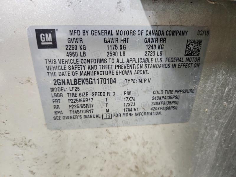Продаж на аукціоні авто 2016 Chevrolet Equinox, vin: 2GNALBEK5G1170104, номер лоту: 47383806