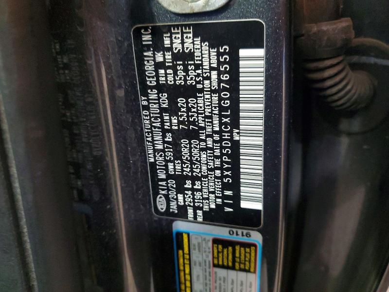 2020 Kia Telluride მანქანა იყიდება აუქციონზე, vin: 5XYP5DHCXLG076555, აუქციონის ნომერი: 47613656