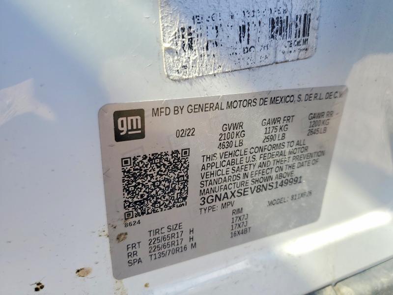 2022 Chevrolet Equinox მანქანა იყიდება აუქციონზე, vin: 3GNAXSEV8NS149991, აუქციონის ნომერი: 45456686
