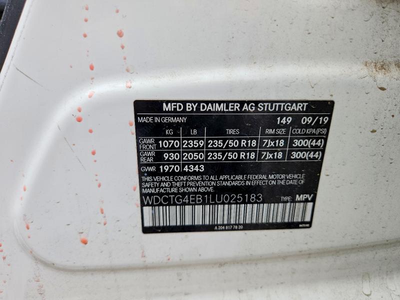 47282466 :رقم المزاد ، WDCTG4EB1LU025183 vin ، 2020 Mercedes-benz Gla مزاد بيع