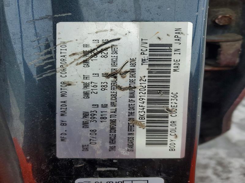 Aukcja sprzedaży 2009 Mazda 3, vin: JM1BK34F491202124, numer aukcji: 78848985