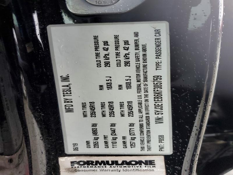 Aukcja sprzedaży 2019 Tesla Model 3, vin: 5YJ3E1EB6KF385759, numer aukcji: 46233836