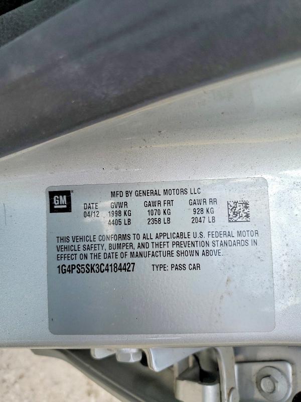 46116766 :رقم المزاد ، 1G4PS5SK3C4184427 vin ، 2012 Buick Verano مزاد بيع
