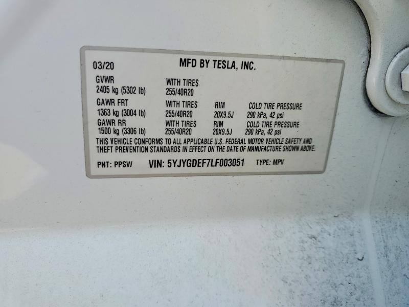 Aukcja sprzedaży 2020 Tesla Model Y, vin: 5YJYGDEF7LF003051, numer aukcji: 79646495