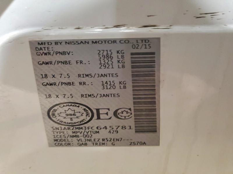 47823756 :رقم المزاد ، 5N1AR2MM3FC645781 vin ، 2015 Nissan Pathfinder مزاد بيع