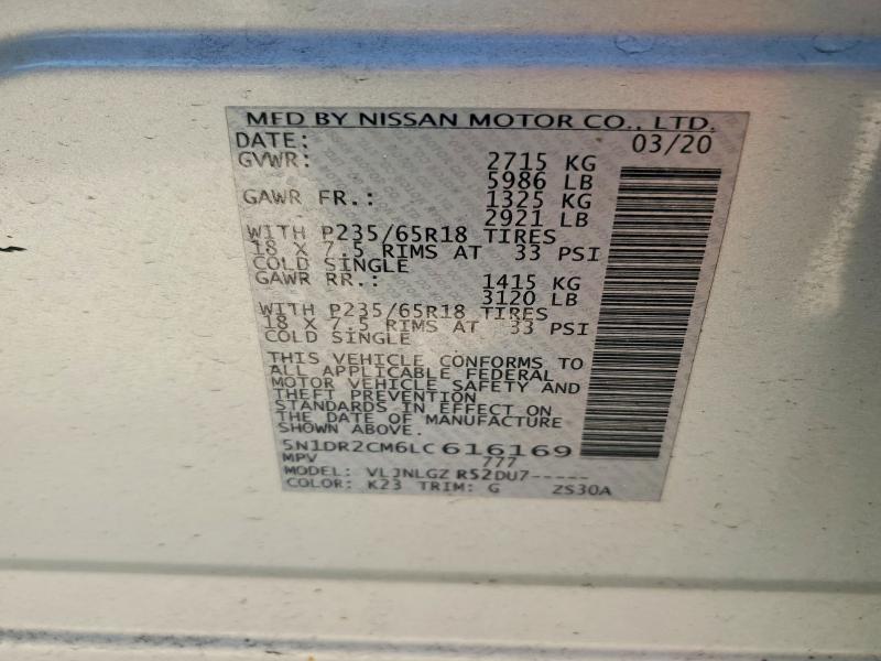 Продаж на аукціоні авто 2020 Nissan Pathfinder, vin: 5N1DR2CM6LC616169, номер лоту: 79340985