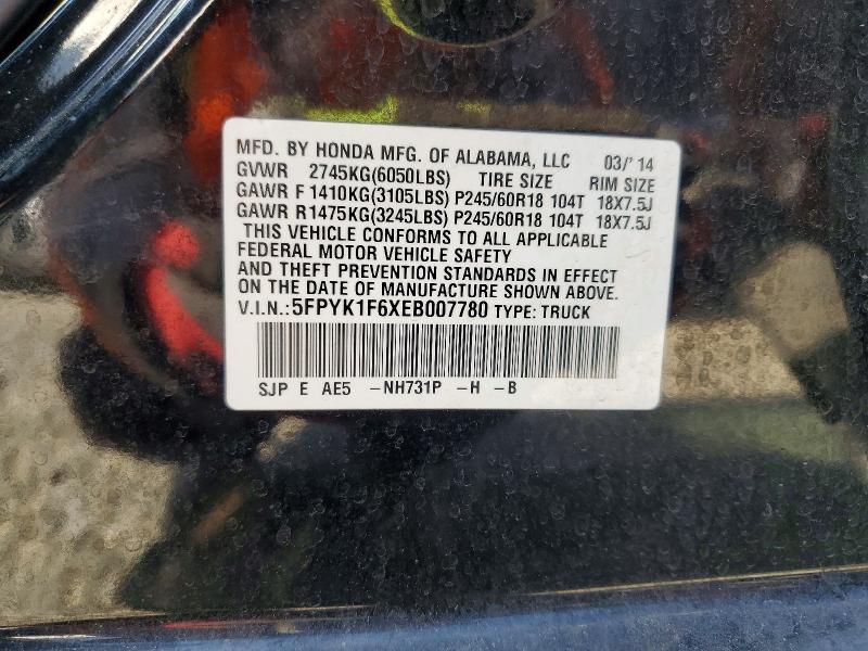 Aukcja sprzedaży 2014 Honda Ridgeline, vin: 5FPYK1F6XEB007780, numer aukcji: 41926876