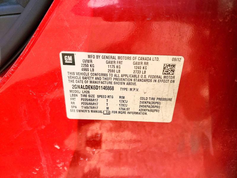 46128206 :رقم المزاد ، 2GNALDEK6D1146868 vin ، 2013 Chevrolet Equinox مزاد بيع