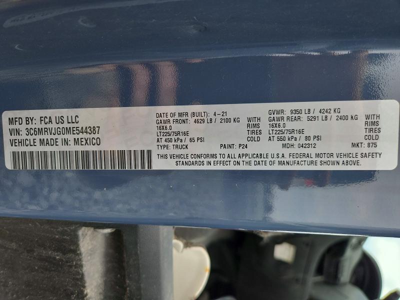Продаж на аукціоні авто 2021 Ram Promaster 3500, vin: 3C6MRVJG0ME544387, номер лоту: 45739926