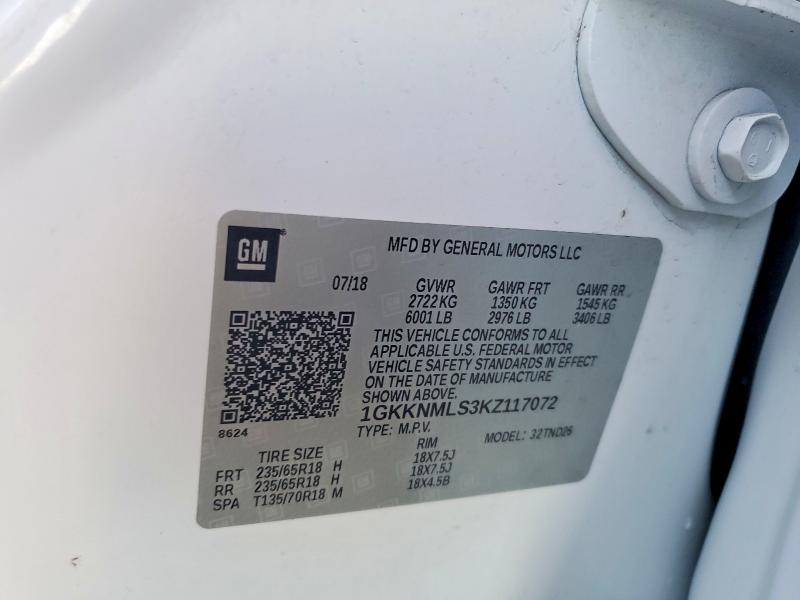 47721106 :رقم المزاد ، 1GKKNMLS3KZ117072 vin ، 2019 Gmc Acadia مزاد بيع