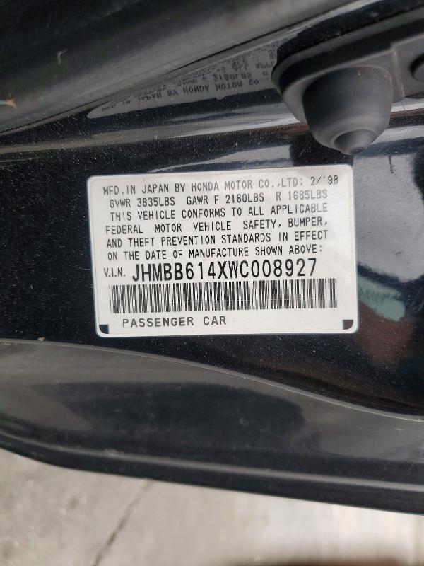 48080066 :رقم المزاد ، JHMBB614XWC008927 vin ، 1998 Hond Prelude مزاد بيع