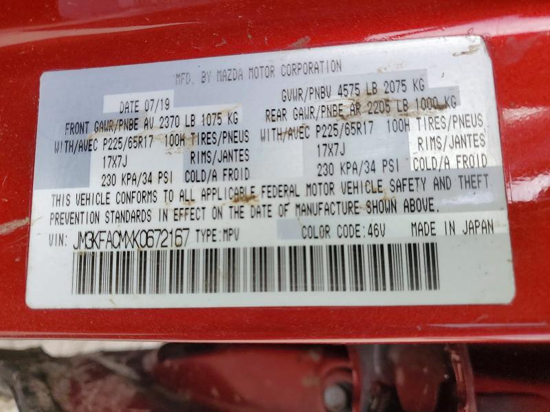 47190736 :رقم المزاد ، JM3KFACMXK0672167 vin ، 2019 Mazda Cx-5 مزاد بيع