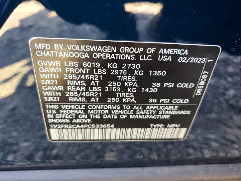 47792756 :رقم المزاد ، 1V2FR2CA4PC533654 vin ، 2023 Volkswagen Atlas مزاد بيع