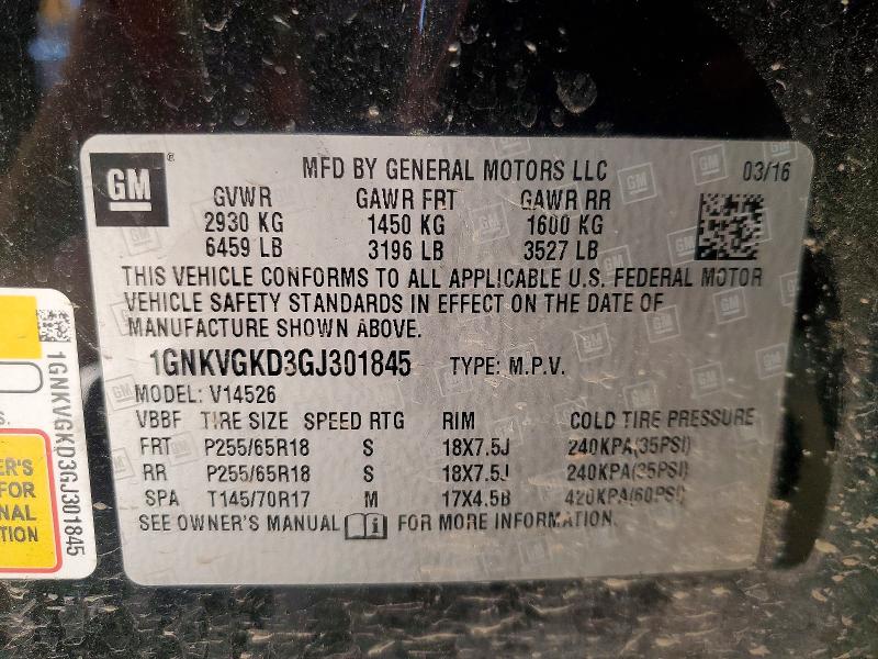 2016 Chevrolet Traverse მანქანა იყიდება აუქციონზე, vin: 1GNKVGKD3GJ301845, აუქციონის ნომერი: 46829776