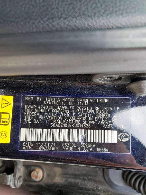 Продажа на аукционе авто 2019 Lexus Es 350, vin: 58ABZ1B18KU014626, номер лота: 48256006