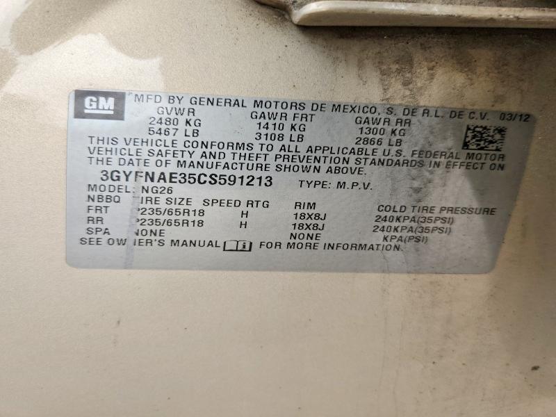 Aukcja sprzedaży 2012 Cadillac Srx, vin: 3GYFNAE35CS591213, numer aukcji: 46579936