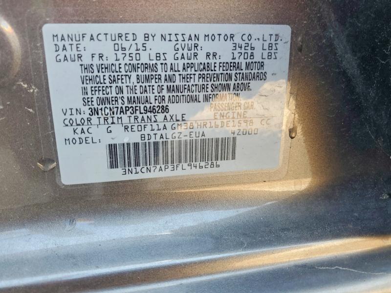 Продаж на аукціоні авто 2015 Nissan Versa, vin: 3N1CN7AP3FL946286, номер лоту: 47092366
