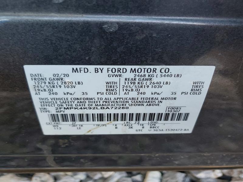 Aukcja sprzedaży 2020 Ford Edge, vin: 2FMPK4K92LBA72280, numer aukcji: 46105076