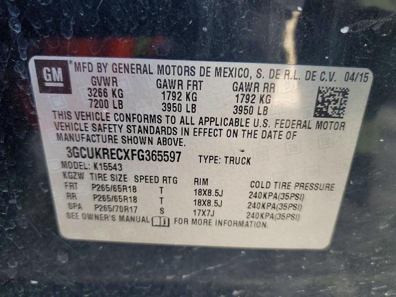 Auction sale of the 2015 Chevrolet Silverado, vin: 3GCUKRECXFG365597, lot number: 79302145