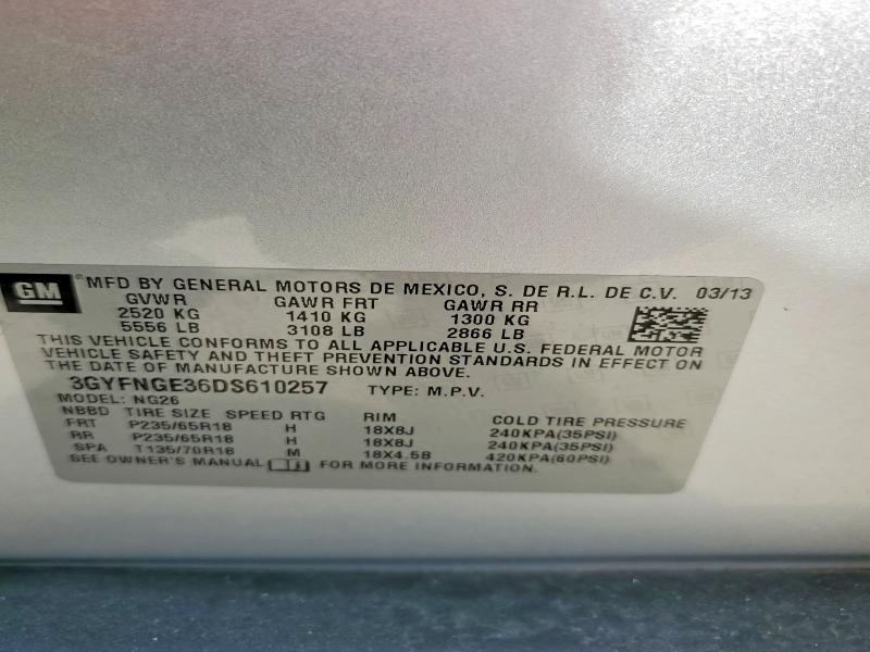 47064686 :رقم المزاد ، 3GYFNGE36DS610257 vin ، 2013 Cadillac Srx مزاد بيع