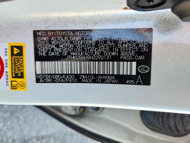 47832976 :رقم المزاد ، JTHKD5BH9H2292131 vin ، 2017 Lexus Ct 200h مزاد بيع