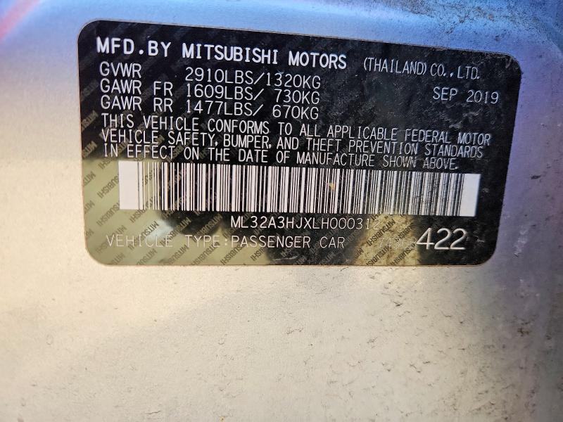 Aukcja sprzedaży 2020 Mitsubishi Mirage, vin: ML32A3HJXLH000312, numer aukcji: 45983796