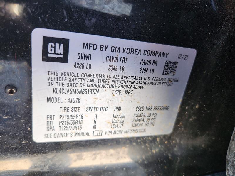 79972675 :رقم المزاد ، KL4CJASM5NB513704 vin ، 2022 Buick Encore مزاد بيع