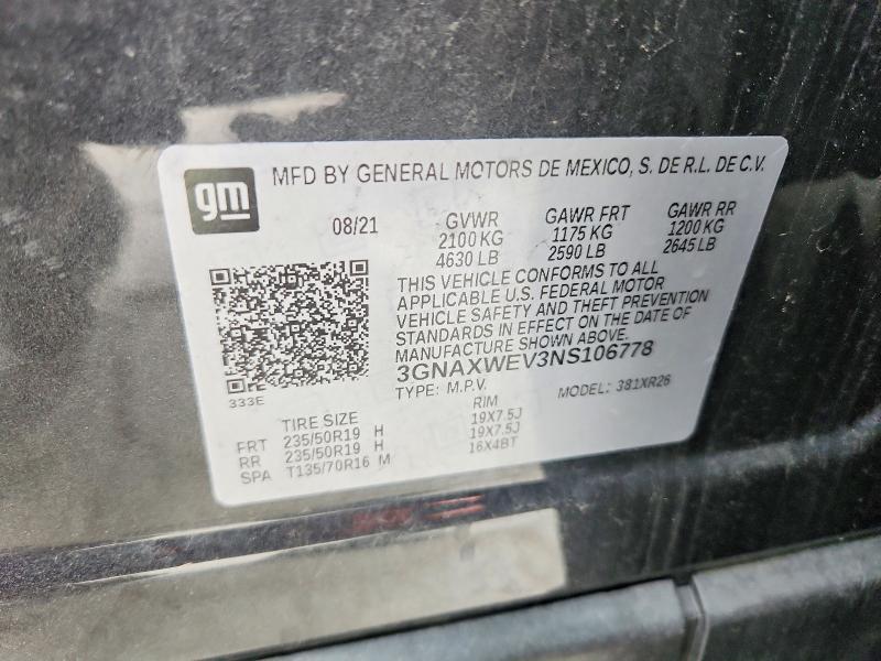 Aukcja sprzedaży 2022 Chevrolet Equinox, vin: 3GNAXWEV3NS106778, numer aukcji: 47621966
