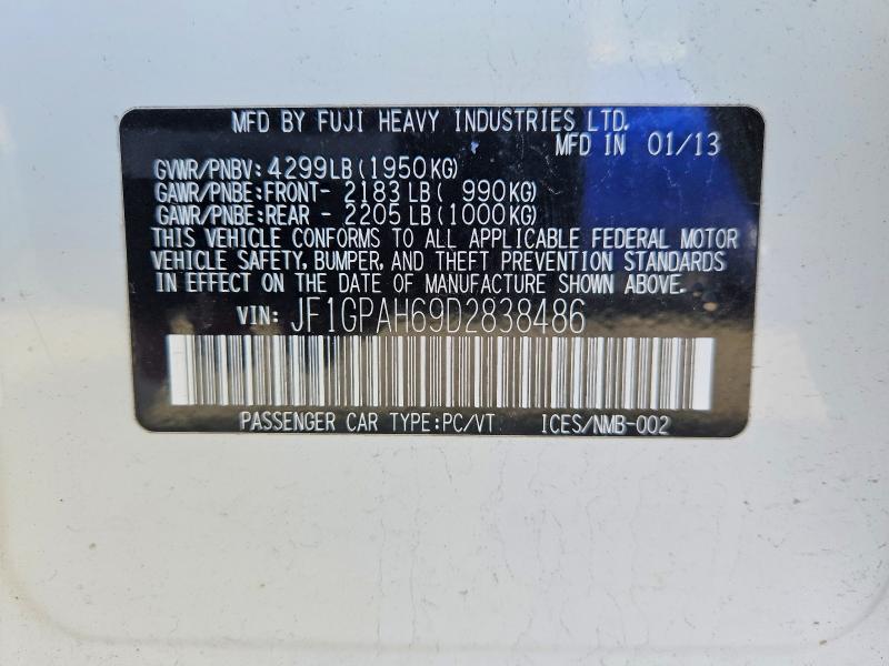 47656846 :رقم المزاد ، JF1GPAH69D2838486 vin ، 2013 Subaru Impreza مزاد بيع