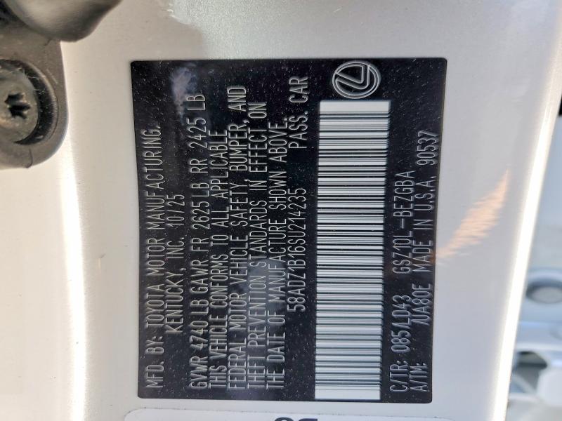 47330416 :رقم المزاد ، 58ADZ1B16SU214235 vin ، 2025 Lexus Es 350 مزاد بيع