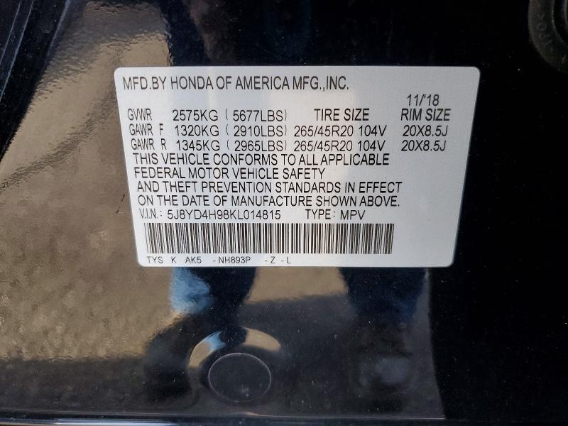 Auction sale of the 2019 Acura Mdx, vin: 5J8YD4H98KL014815, lot number: 47209406