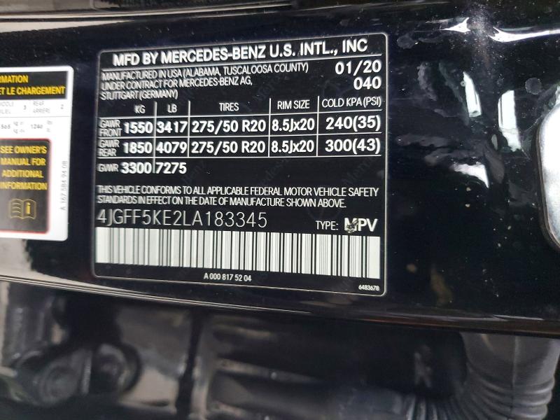 Aukcja sprzedaży 2020 Mercedes-benz Gls, vin: 4JGFF5KE2LA183345, numer aukcji: 45549846