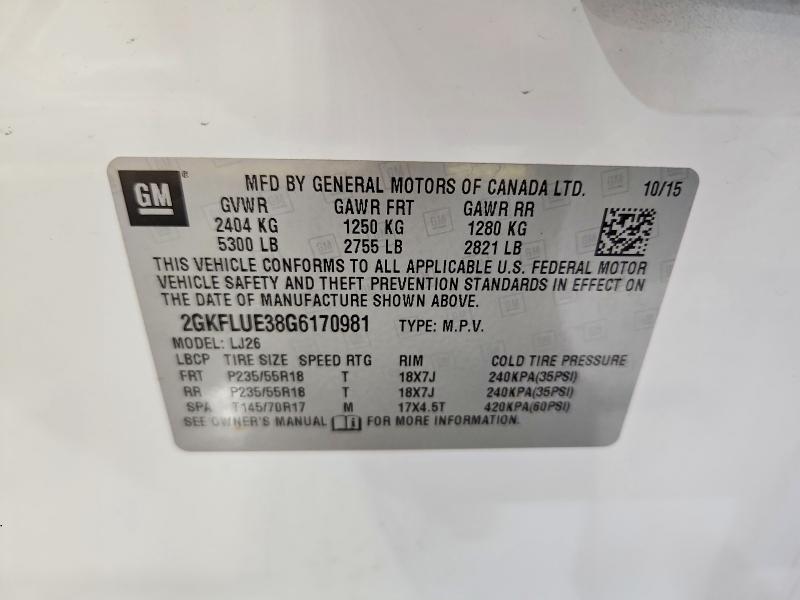 Продажа на аукционе авто 2016 Gmc Terrain, vin: 2GKFLUE38G6170981, номер лота: 45750066