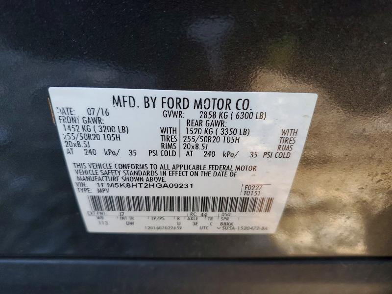 46909056 :رقم المزاد ، 1FM5K8HT2HGA09231 vin ، 2017 Ford Explorer مزاد بيع